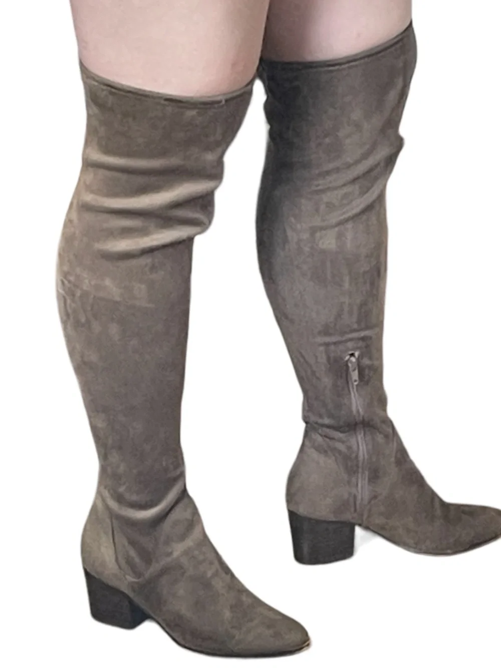 Aldo Over the Knee Boots 6 Faux Suede Sock Stretch Taupe Brown Heeled Almond Toe